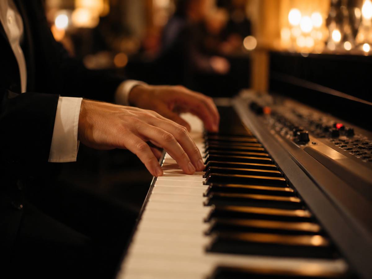 Due mani che suonano una tastiera per il ruolo piano bar